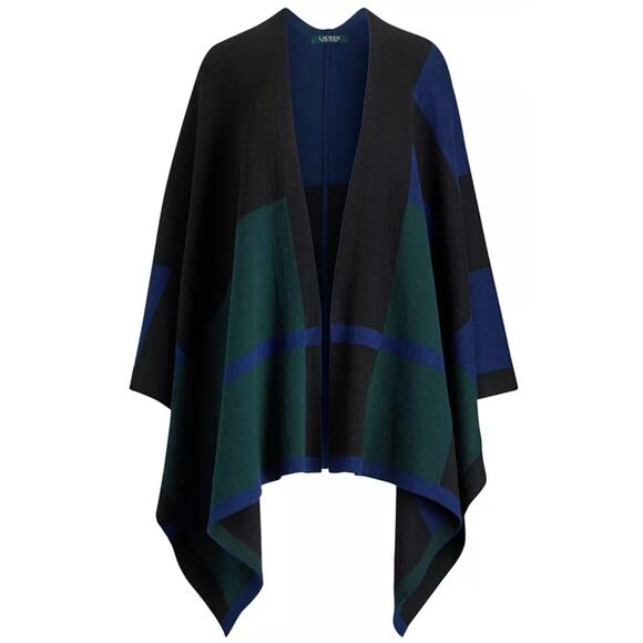 Lauren Ralph Lauren Plaid Poncho, Color Block Ruana - Picture 1 of 10